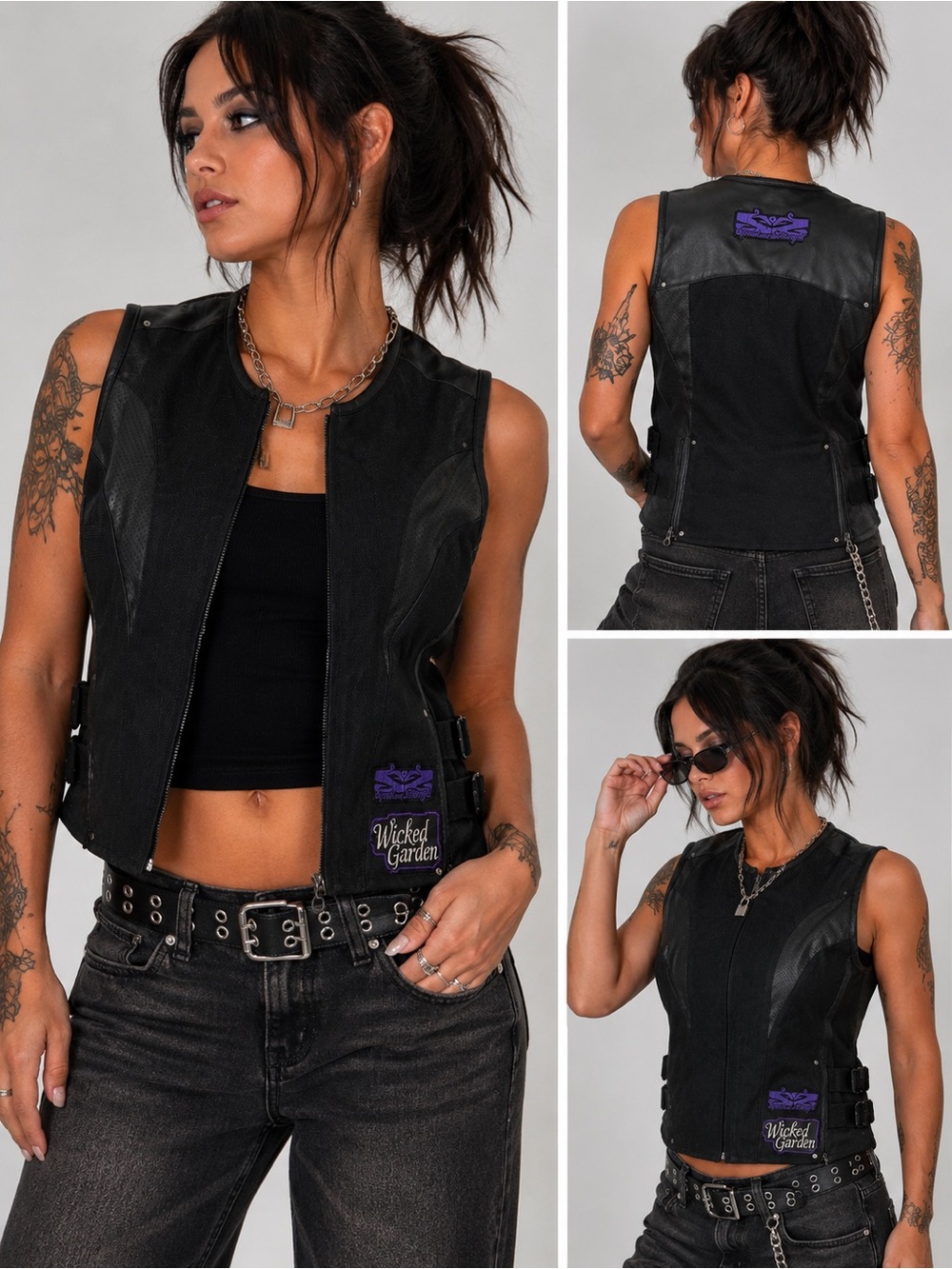 Speed and Strength Wicked Garden Women’s Motorcycle Riding Vest Black Purple M